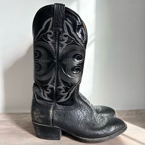 Vintage Hondo Black Leather Western Boots - Cowboy Boots Size 8 1/2 bullhide men